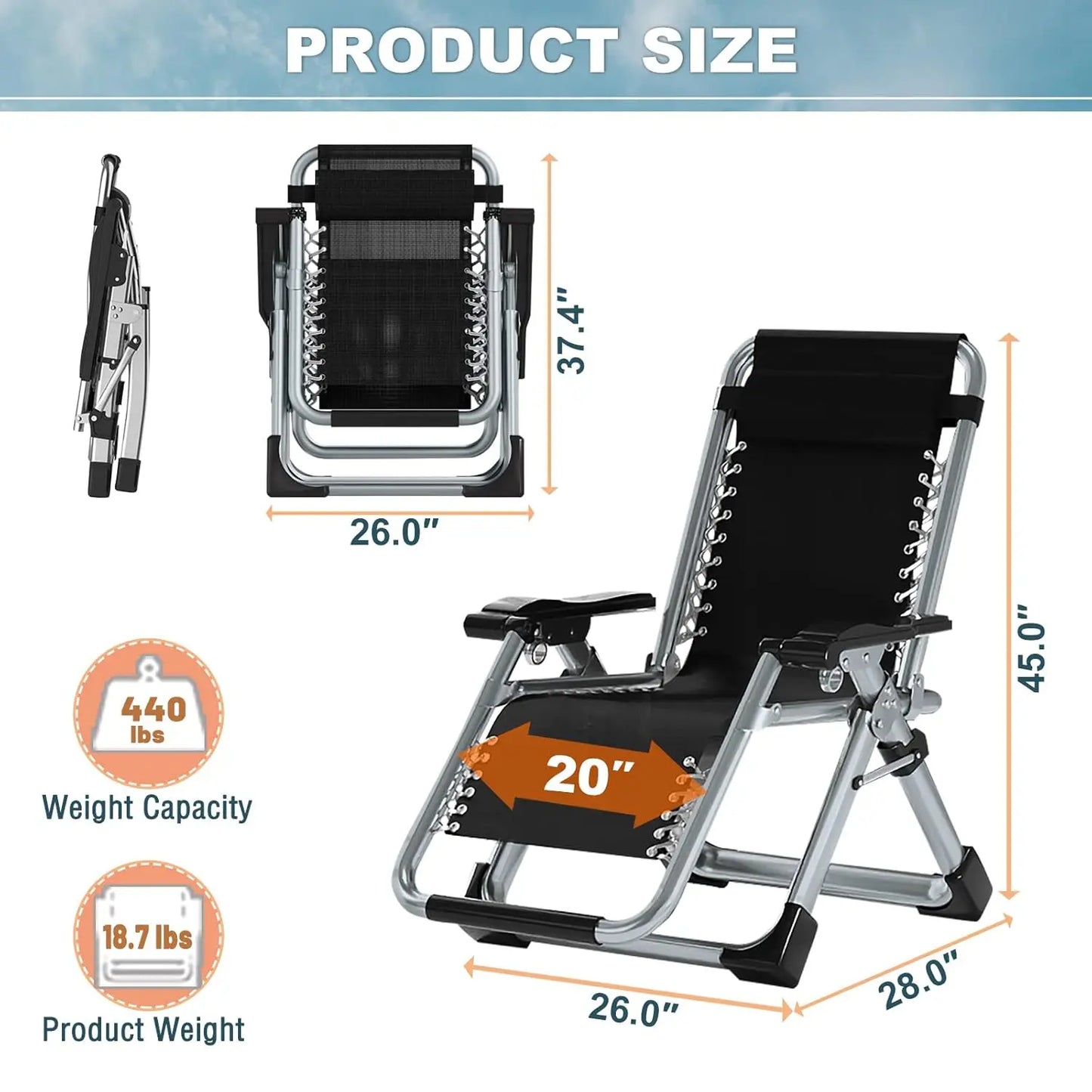 Zero Gravity Chair, Premium Outdoor Lawn Folding Adjustable Reclining Patio Chairs