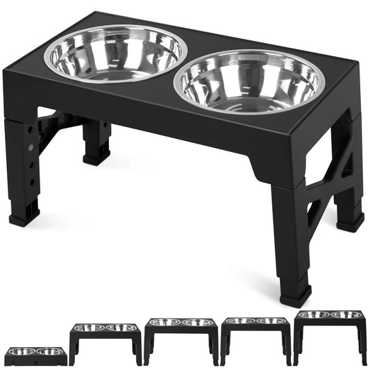 Elevated Dog Bowls with 2 Stainless Steel Dog Food Bowls, Raised Dog Bowl Adjusts to 5 Heights