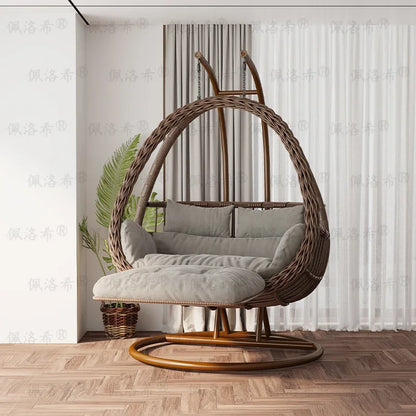 Hanging basket rattan courtyard double swing lazy chair