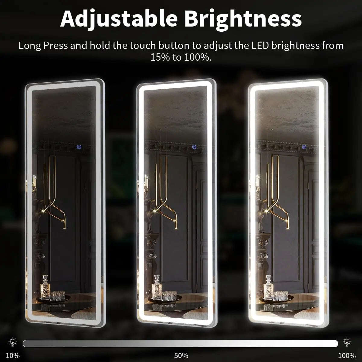 63"x20" Full Length Body Mirror with stand and LED with Dimming.
