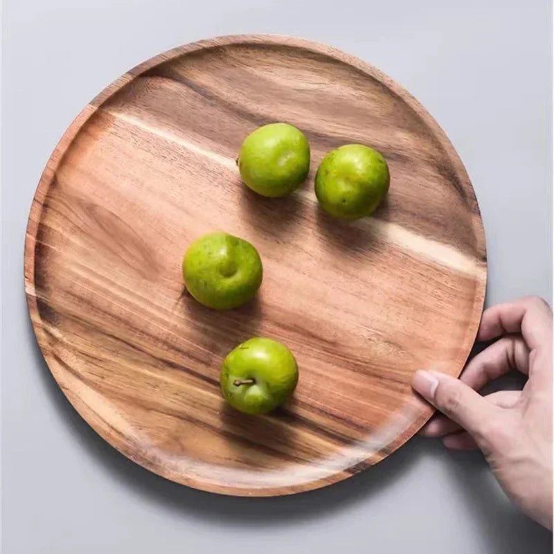 Dish10/15/20/25cm Wooden Round Serving Platter Tray