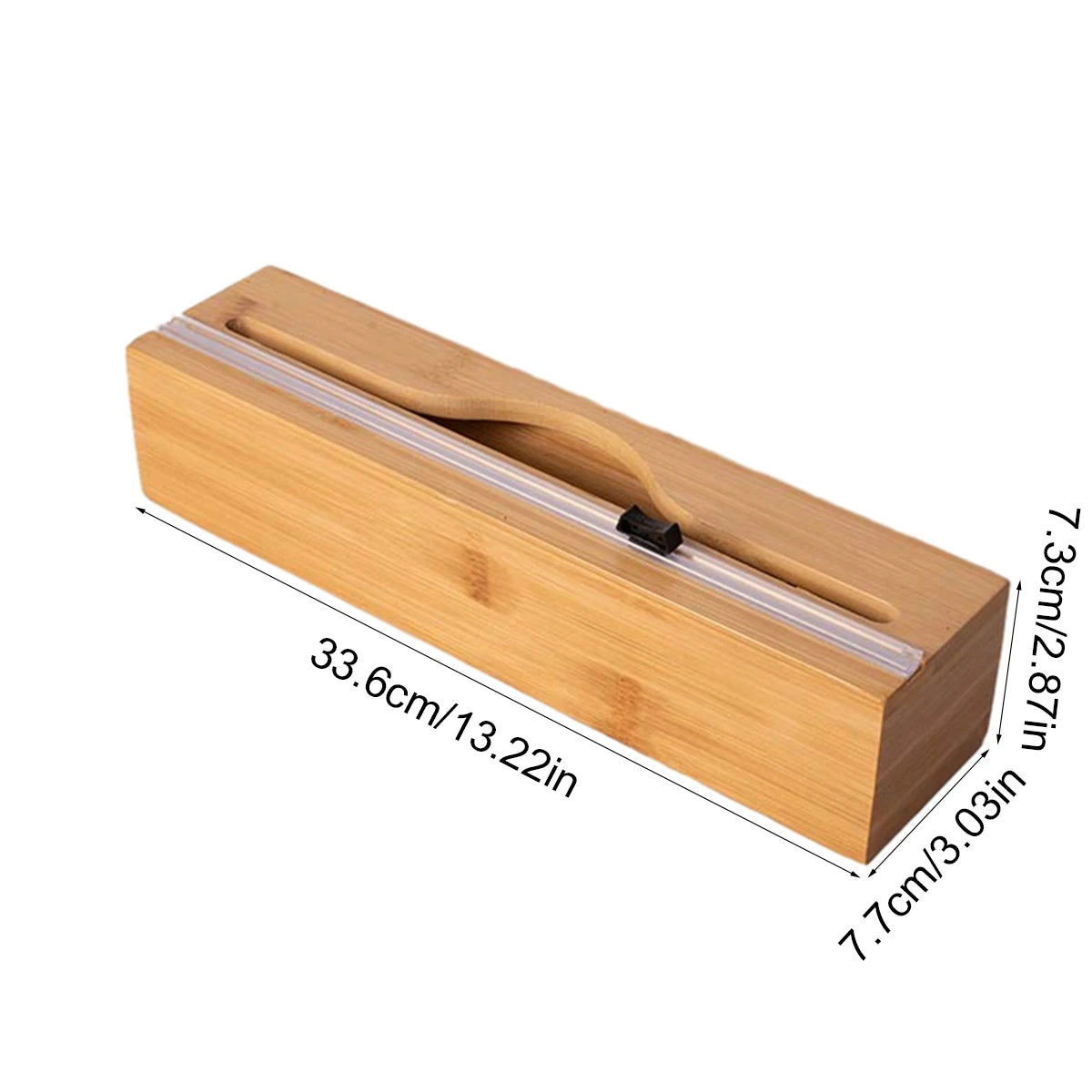 1pc Kitchen Wrap Dispenser Foil & Cling Film Cutter, Trash Bag & Plastic Bag Wooden storage.