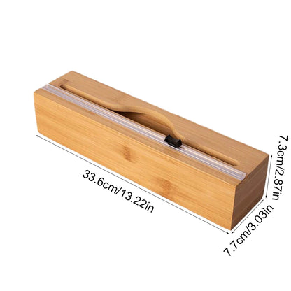 1pc Kitchen Wrap Dispenser Foil & Cling Film Cutter, Trash Bag & Plastic Bag Wooden storage.