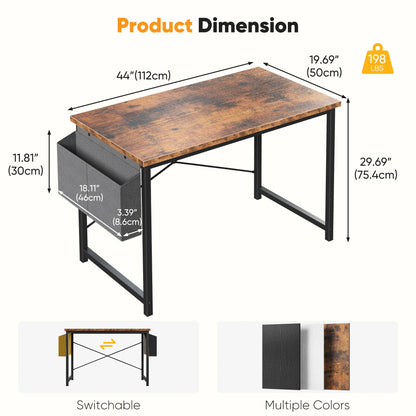 Computer Office Desk Writing Study Gaming Table with Storage Bag Metal Frame Wood Tabletop Easy Assembly