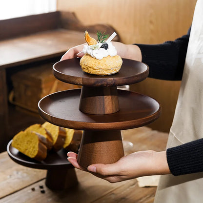 Acacia Wood Pedestal Cake Stand Dessert Display Platter