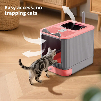 Foldable Cat Litter Box, Fully Enclosed Litter Box with Lid, Covered Enclosure with Scoop, Odor Control, Easy to Clean