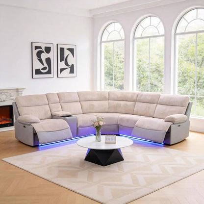 Reclining L-Shaped Sectional Sofa with USB Ports, Cup Holders, Storage, LED Lights
