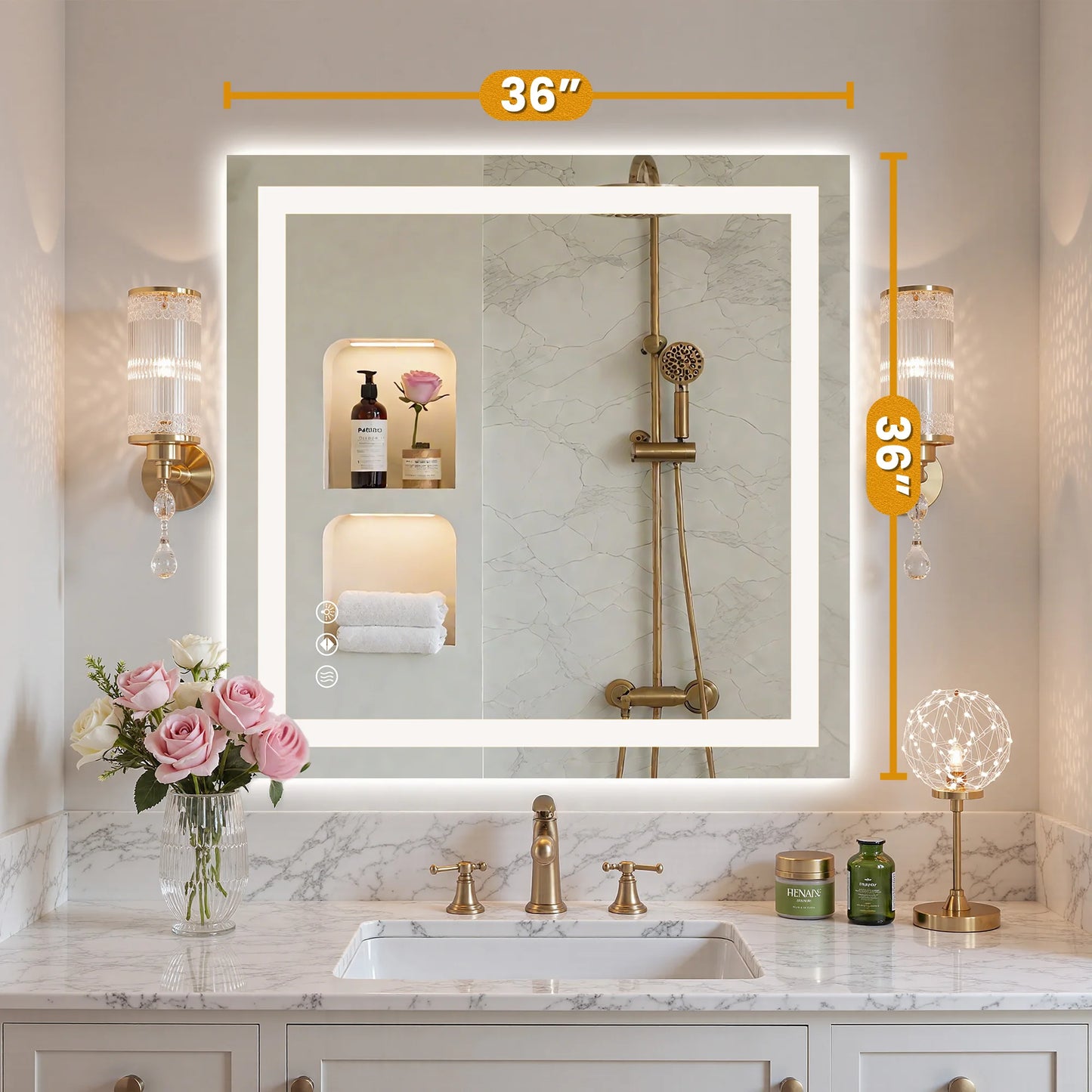 LED Bathroom Vanity Mirror for Wall Memory Function Tempered Glass with 3 Color Temperatures Front Light