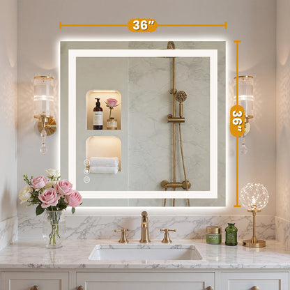 LED Bathroom Vanity Mirror for Wall Memory Function Tempered Glass with 3 Color Temperatures Front Light