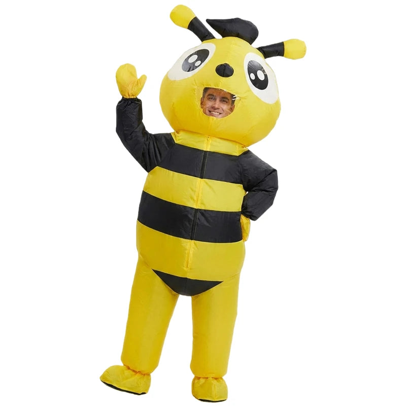 Inflatable Bee Costume for Adults Funny Bumblebee Cartoon Insect Mascot Suit with Blower Fan Battery Powered Halloween Party