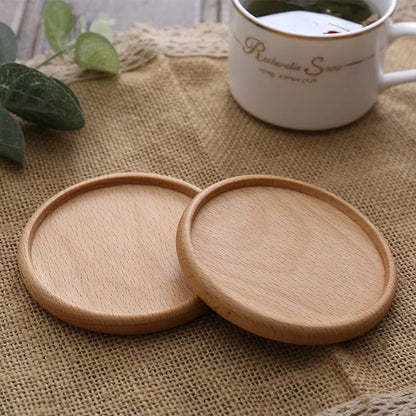 Wood Coaster Round Square Beech Wood Cup Mat Durable Heat Resistant Pad Placemats 8.8cm/3.46in