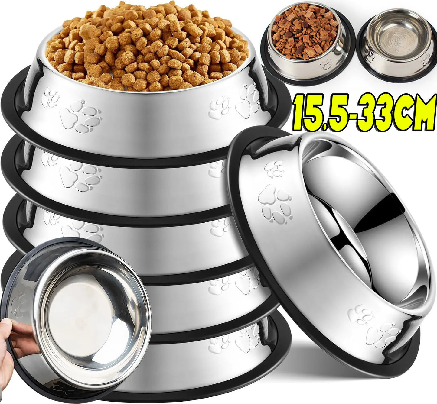Stainless Steel Dog Cat Food Bowl Pets Quality Metal Pawprint Feeder Non-slip Pet Feeding