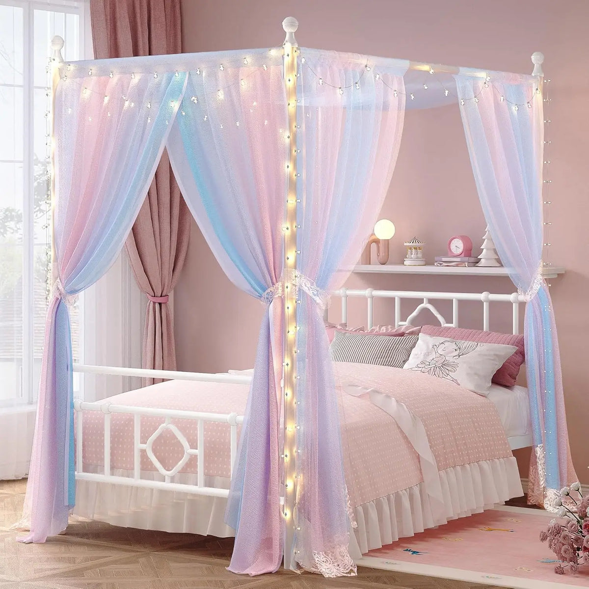 Canopy Bed Frame with Storage Headboard Metal Platform Bed