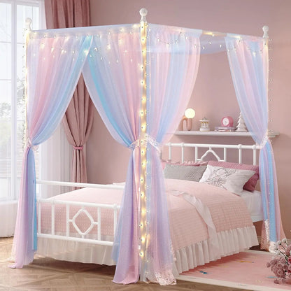 Canopy Bed Frame with Storage Headboard Metal Platform Bed