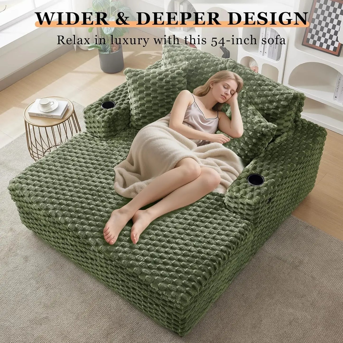Oversized Chaise Lounge Chair Indoor, Modern Upholstered Cozy with Throw Pillows and Armrests