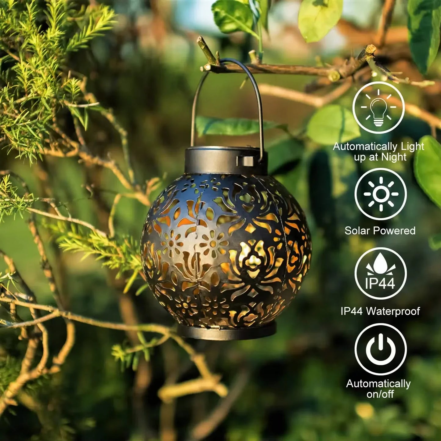 Outdoor Solar Iron Art Hanging Light Hollow LED Waterproof Landscape Projection Lamp for Garden Decor
