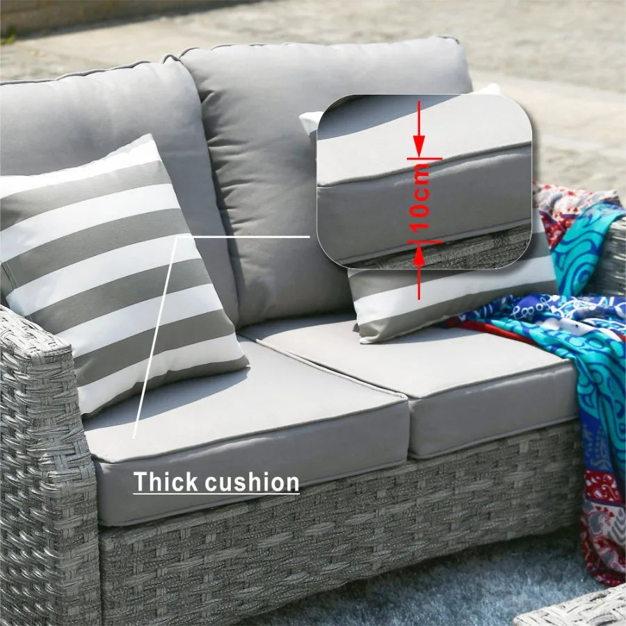 Outdoor wicker fire pit table with chairs: rattan material, weather-resistant and stylish