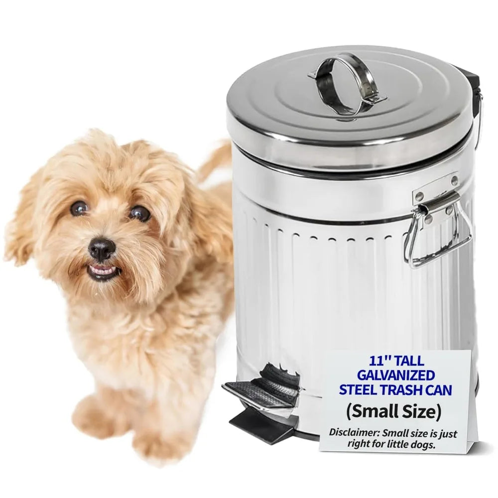 11" Galvanized Steel Pet Waste Can with Step Pedal, Weather-Resistant