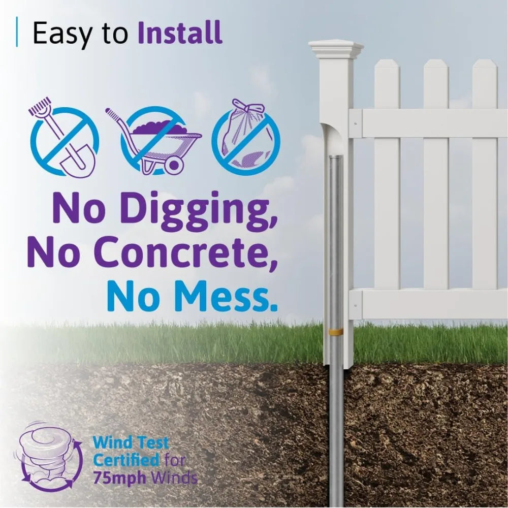 White Vinyl Picket Fence Panel and Post No Dig Easy Install Outdoor Garden Border