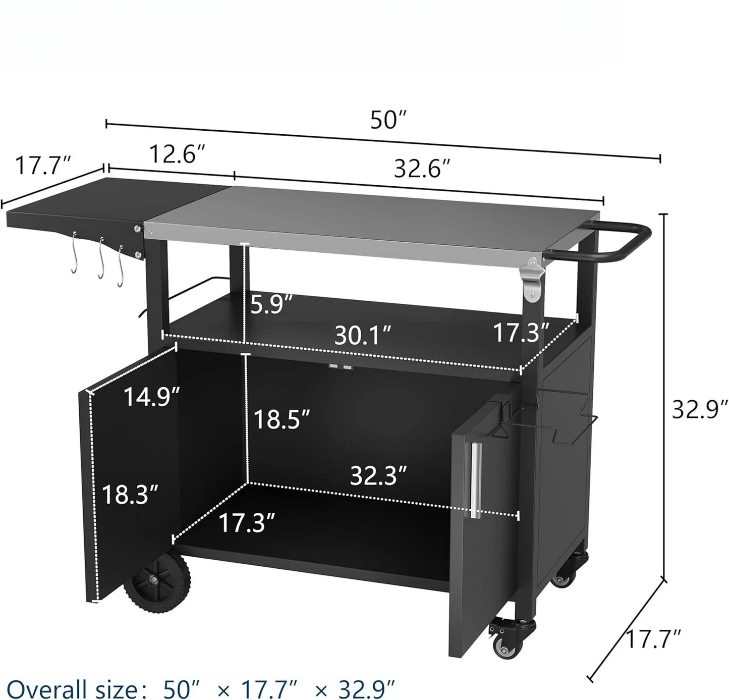 Storage, Patio Kitchen Island Outdoor Grill Table with Wheels, BBQ Cart