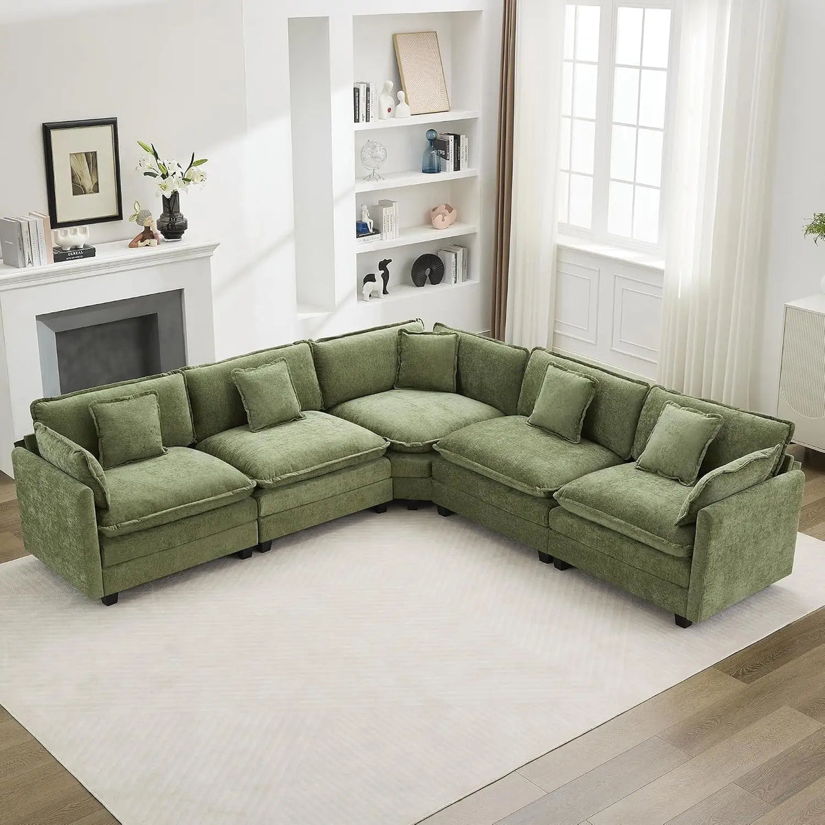 V Shaped Cloud Sectional Sofa, Oversized Deep Seat Couches for Living Room, Comfy Upholstered
