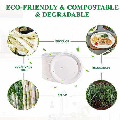 50-Pack 9-Inch Food-Grade Disposable Dinner Plates Leak-Proof & Microwave-Safe