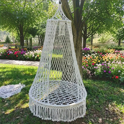 Handmade woven tassel hanging swing indoor or outdoor hammock does not include seat cushion