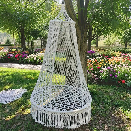 Handmade woven tassel hanging swing indoor or outdoor hammock does not include seat cushion