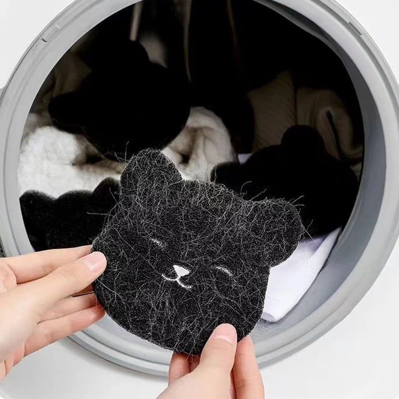 Household Pet Hair Remover Bear Sticky Sponge, Reusable, For Washing Machine, Dryer, Black