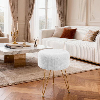 Round Ottoman Velvet Footrest Vanity Stool with 4CM Thick Cushion 350LBS Heavy-Duty Makeup Stool for Home