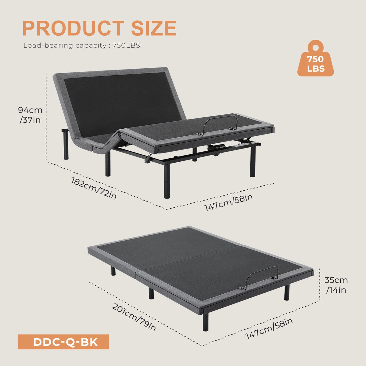 Electric Queen Size Bed Ergonomic Adjustable Bed Frame with Wireless Remote Zero Gravity Bed with 2 USB Ports