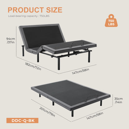 Electric Queen Size Bed Ergonomic Adjustable Bed Frame with Wireless Remote Zero Gravity Bed with 2 USB Ports