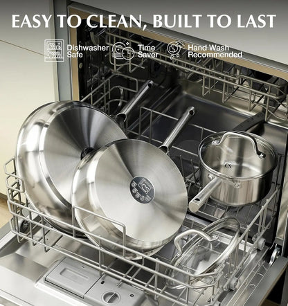 Stainless Steel Cookware Set 17 Piece, Pots and Pans 5-Layer Base, Oven & Induction Safe