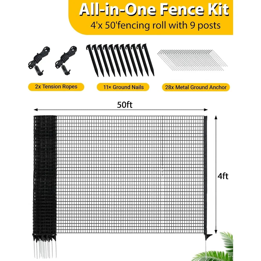 4x50ft Temporary Fence with Posts, Black Outdoor Dog Fence for Yard