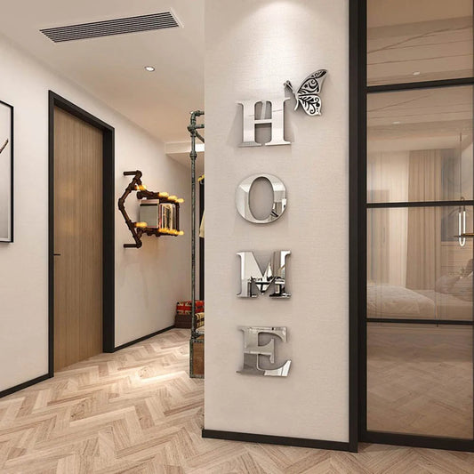 HOME  Logo 3D Mirror Wall Sticker