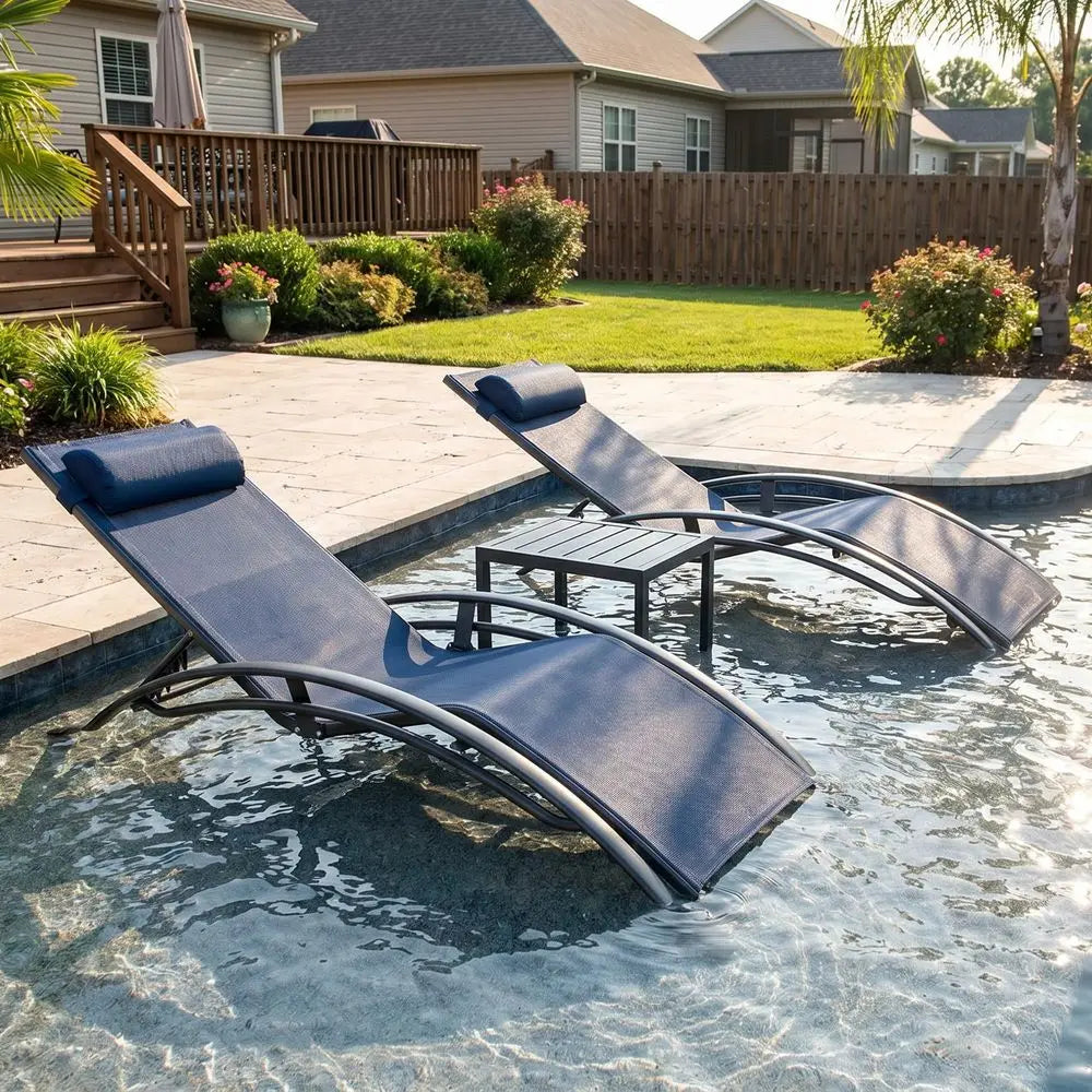 Patio Chaise Lounge Set Outdoor Beach Pool Sunbathing Lounger Recliner Outside
