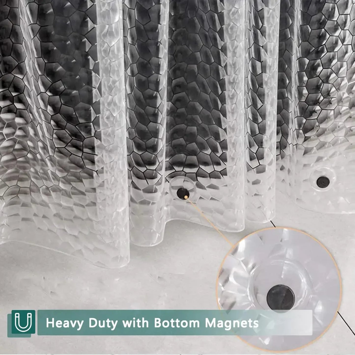 3D Water Cube Shower Curtain, Clear with Bottom Magnets, Heavy Duty Bathroom Curtain for Bathtubs