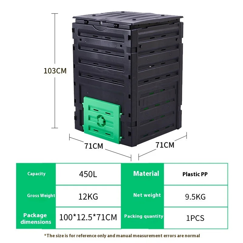 Courtyard Composting 300L Bin Garden Large Capacity Fermentation Tank Box Outdoor Tipping Bucket Barrel