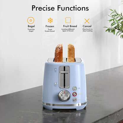 2 Slice Toaster with 1.5" Extra Wide Slots & Removable Crumb Tray, Auto Shut Off & Frozen Function, Blue