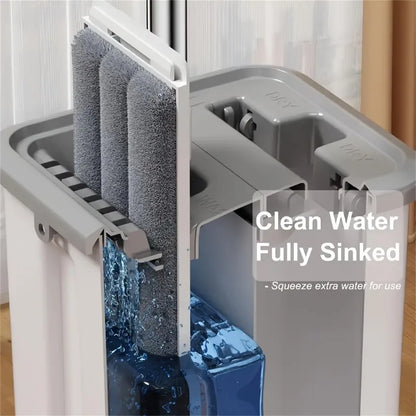 Hands-Free Flat Mop & Bucket Set with 4 Reusable Microfiber Pads, Swivel, Long Handle for Floor & Wall Cleaning