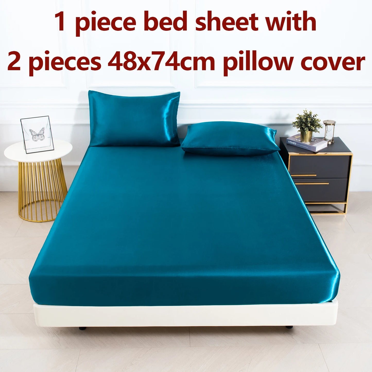 3pc Solid Color Satin Fabric Soft Comfortable Breathble Bedding Set for Bedroom.
