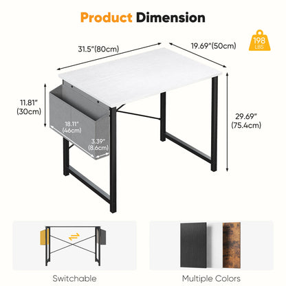 Computer Office Desk Writing Study Gaming Table with Storage Bag Metal Frame Wood Tabletop Easy Assembly