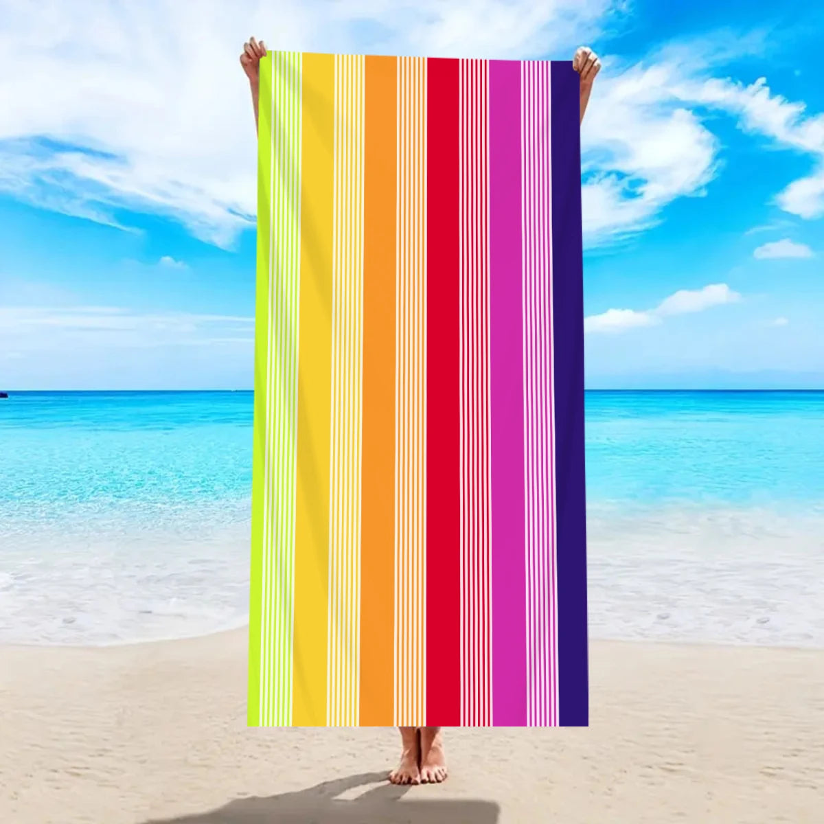 1pc fashionable colorful striped large beach towel, quick drying absorbent swimming beach towel,