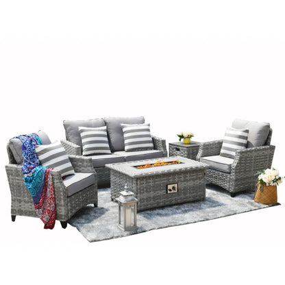 Outdoor wicker fire pit table with chairs: rattan material, weather-resistant and stylish