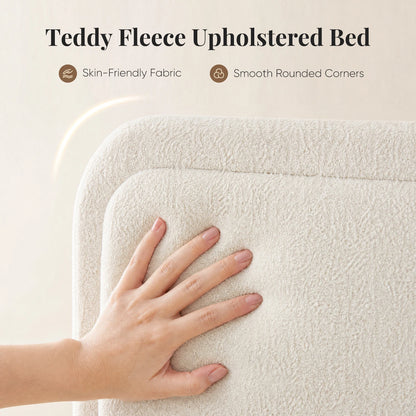 Adjustable Teddy Fleece Headboard No Box Spring Required Wooden Slats Support Easy Assembly Noise Free