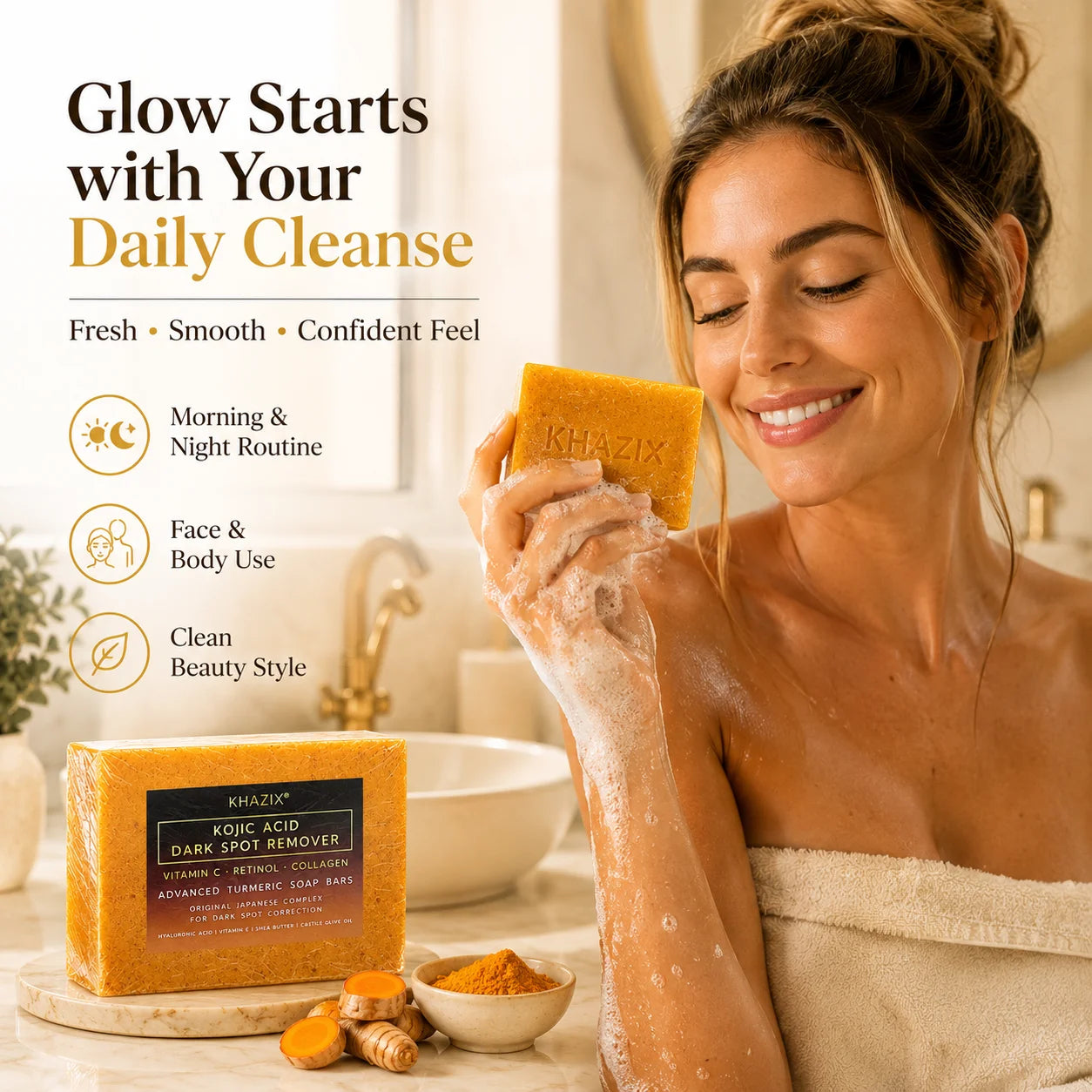 Turmeric Acid Face & Body Soap, Gentle Cleansing with Shea Butter, Retinol and Vitamin E