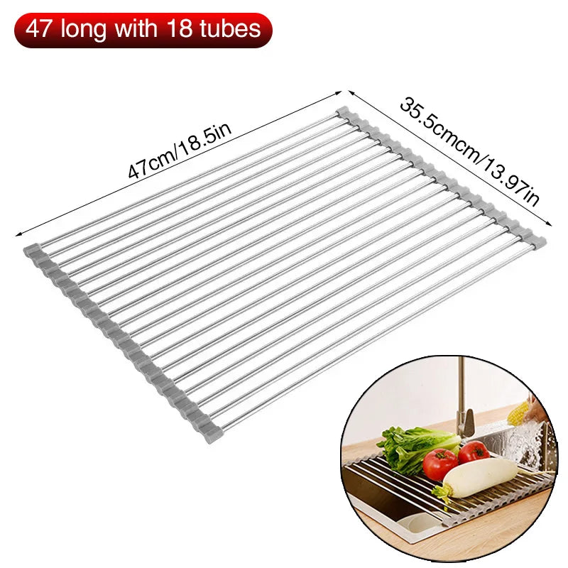 Over Sink Rollable Dish Drying Rack Foldable Stainless Steel Drain Mat